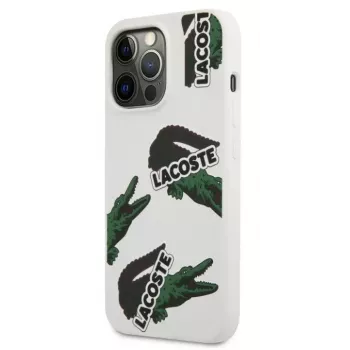 Lacoste Apple iPhone 13 Pro Liquid Silicone Allover Pattern Case Weiß