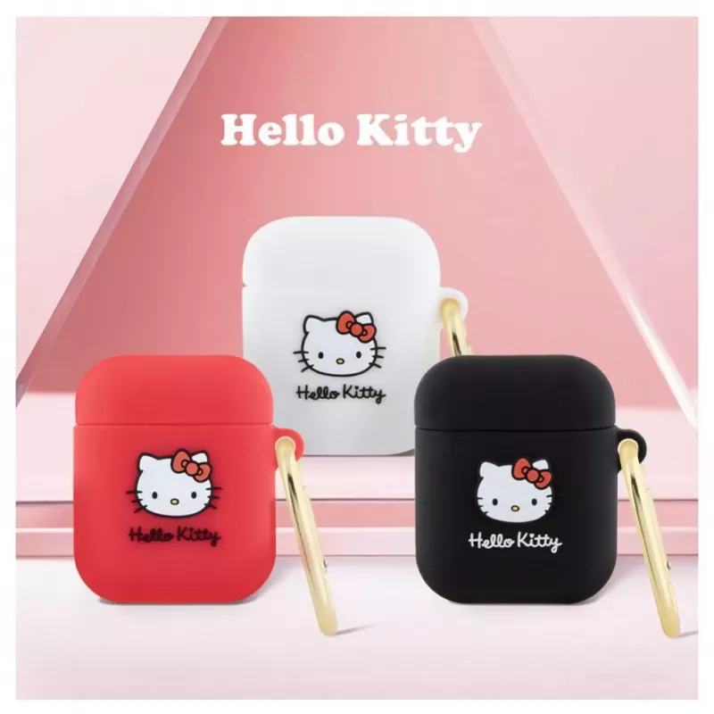 Hello Kitty Apple AirPods 1/2 Hülle Silikon 3D Kitty Head Rot