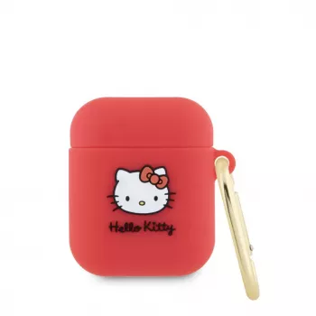 Hello Kitty Apple AirPods 1/2 Hülle Silikon 3D Kitty Head Rot