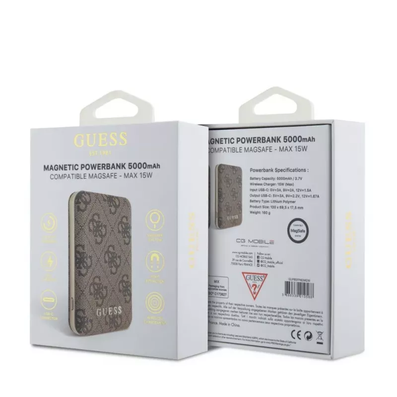 Guess Power Bank MagSafe 5000mAh 4G PU Braun