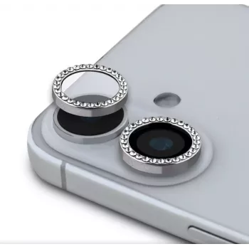 Guess Apple iPhone 16/16 Plus Fixed Glitter Schutzlinse Silber