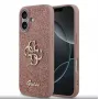 Guess PU Fixed Glitter 4G Metal Logo Hülle für iPhone 17, Pink