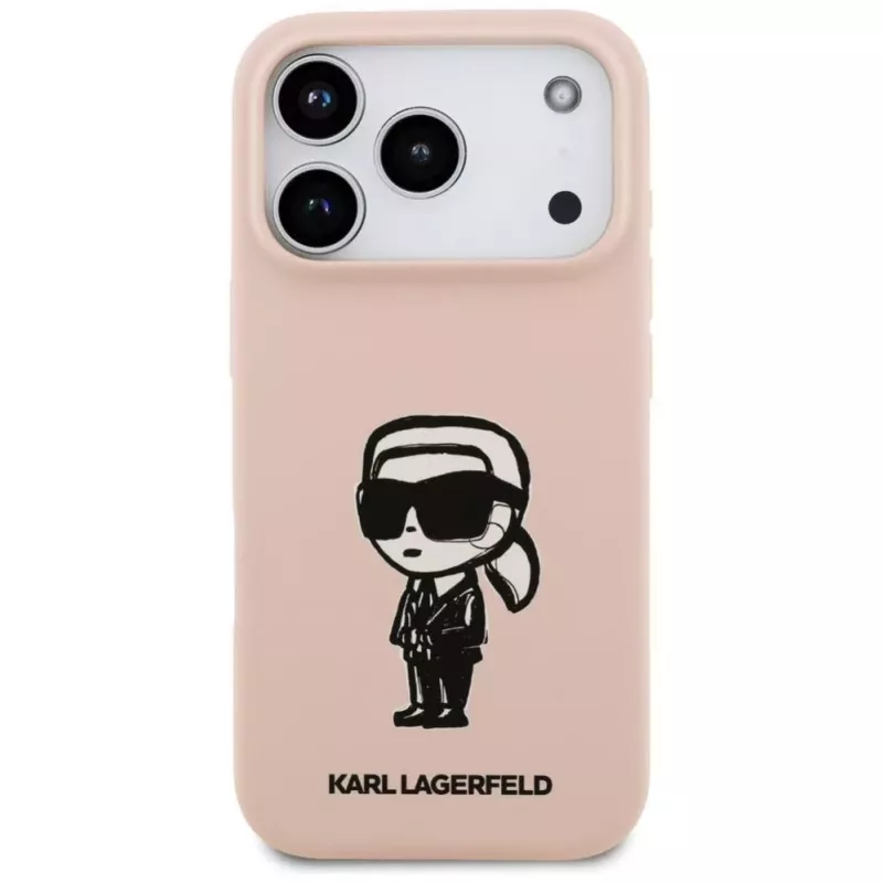 Karl Lagerfeld Silikonhülle für iPhone 17 Pro mit MagSafe, KL Sketch & Logo, Pink