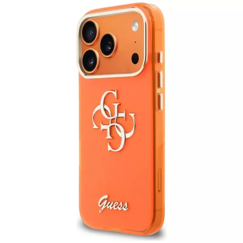 Guess IML 4G Script Metal Case für iPhone 17 Pro, Orange