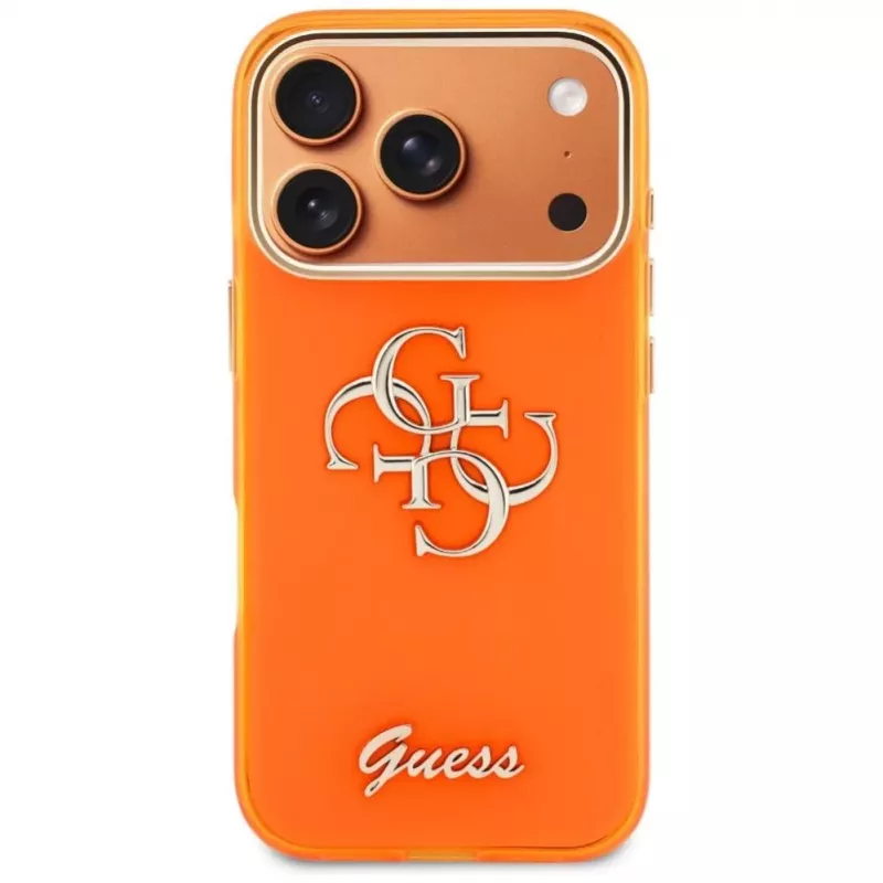 Guess IML 4G Script Metal Case für iPhone 17 Pro, Orange