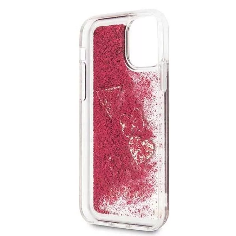 Guess iPhone 12 mini 5,4 inch Liquid Glitter Charms Cover Raspberry