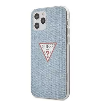 Guess iPhone 12/12 Pro PC/TPU Denim Triangle Cover Hellblau