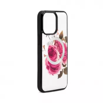 Evelatus Apple iPhone 14 Pro Lederetui mit Reißverschluss-Design Blumenweiß