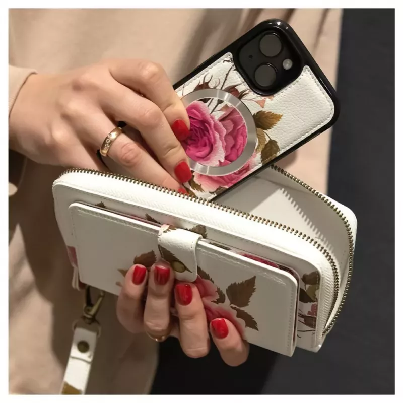 Evelatus Apple iPhone 15 Leather Case Zipper Design Flower White