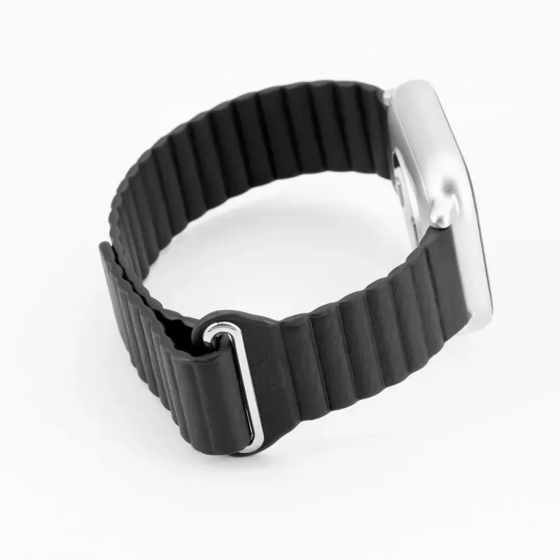 Connect 20mm Flat Head Leder-Silikon Loop Magnetisches Armband (130mm M/L) Schwarz
