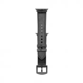 Connect Watch 42/44/45mm Silikon-Patch-Leder-Armband (132mm M/L) Schwarz