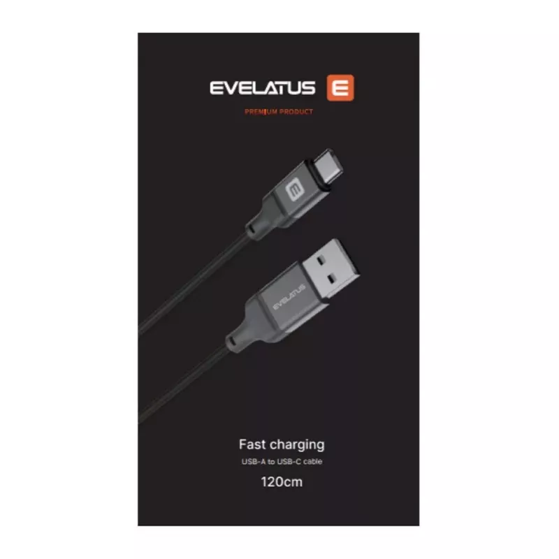 Evelatus USB-A auf USB-C Kabel 1,2m Geflochtenes Nylon Schwarz
