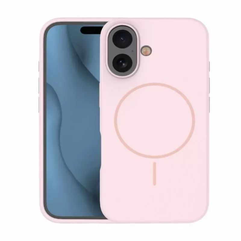 iLike Apple iPhone 16 Soft Touch Silicone Case with Magnetic Light Pink