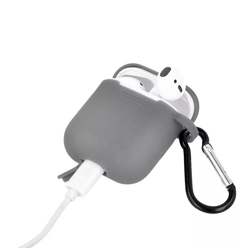 GreenGo Apple AirPods Silikonhülle mit Haken Grau