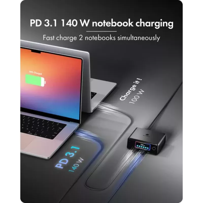 ICY BOX IB-PS2401 Diamond Charge 2401 GaN-Ladestation mit LCD-Display, 240 W