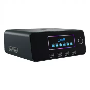ICY BOX IB-PS2401 Diamond Charge 2401 GaN-Ladestation mit LCD-Display, 240 W