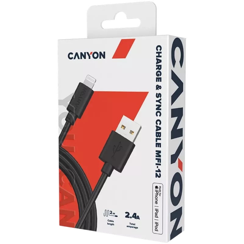 CANYON MFI-12 USB-A to Lightning Kabel 2m Schwarz