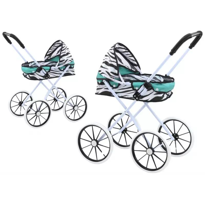 LEAN TOYS Puppenwagen Große Räder Klappbar Zebra Türkis