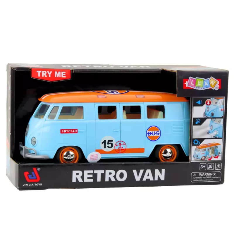 LEAN TOYS Retro Car Van Bus Lights Sounds Opening Doors Blue