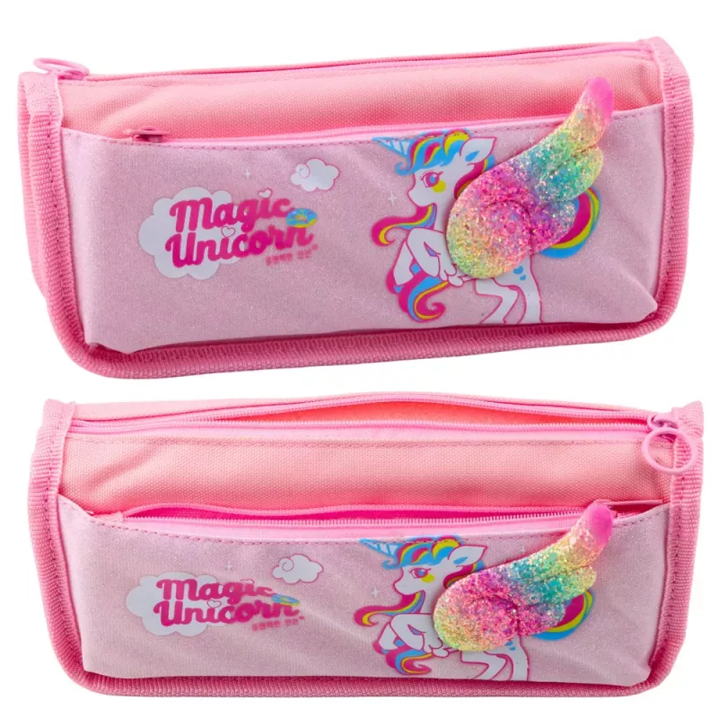 LEAN Federmäppchen Schulset Einhornflügel Glitzer 3D Pink 21,5x9 cm