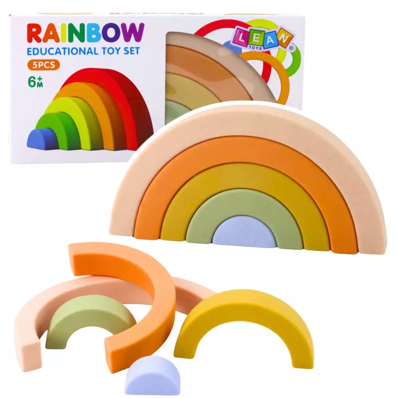 LEAN TOYS Regenbogen-Puzzle für Kleinkinder Pastell-Gummibausteine 5 Stk.