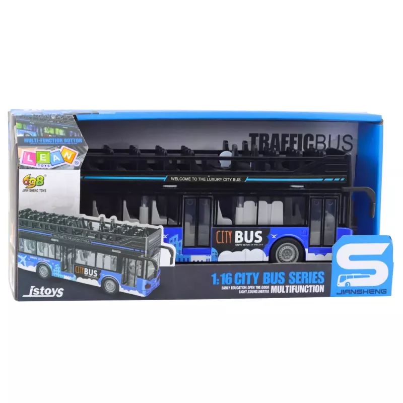 LEAN TOYS City Bus Double Decker 1:16 Drive Lights Sounds Blue