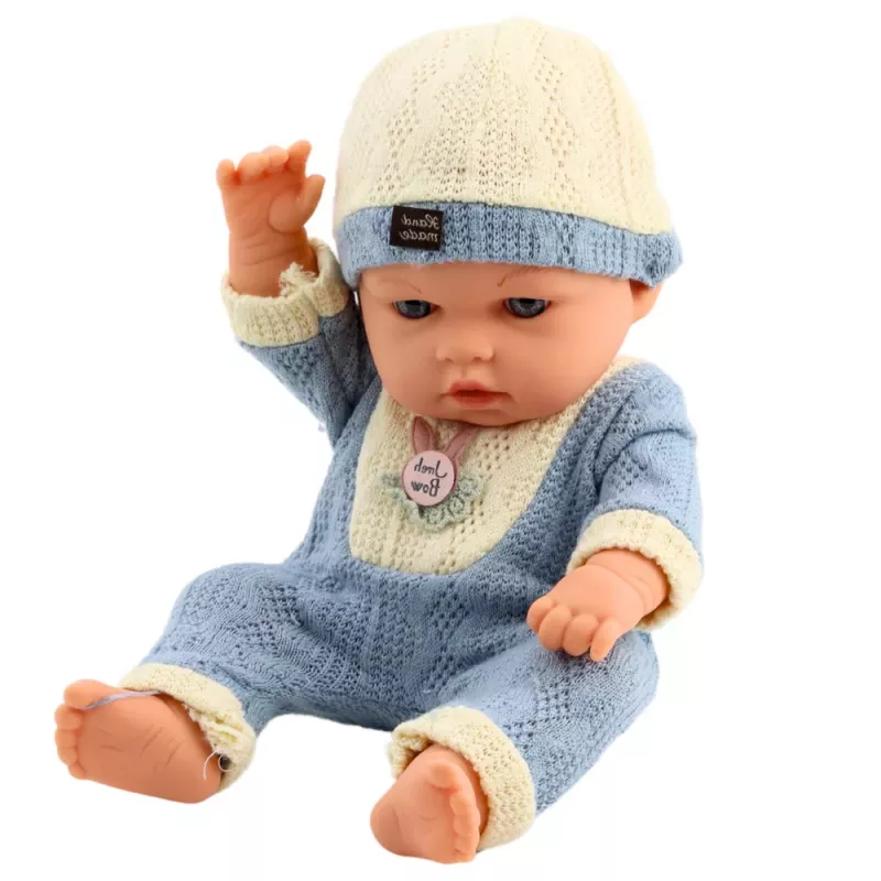 LEAN TOYS Babypuppe in blauem Strickoutfit mit Mütze