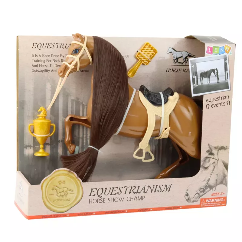 LEAN TOYS Pferdepflegeset mit Mähnenbürste, Sattelbecher, Zubehör, Braun