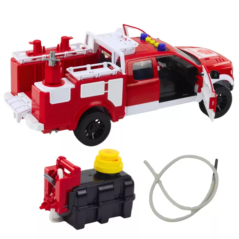 LEAN TOYS Feuerwehrauto mit Wasser, Lichtern und Geräuschen, Weiß Rot 1:12