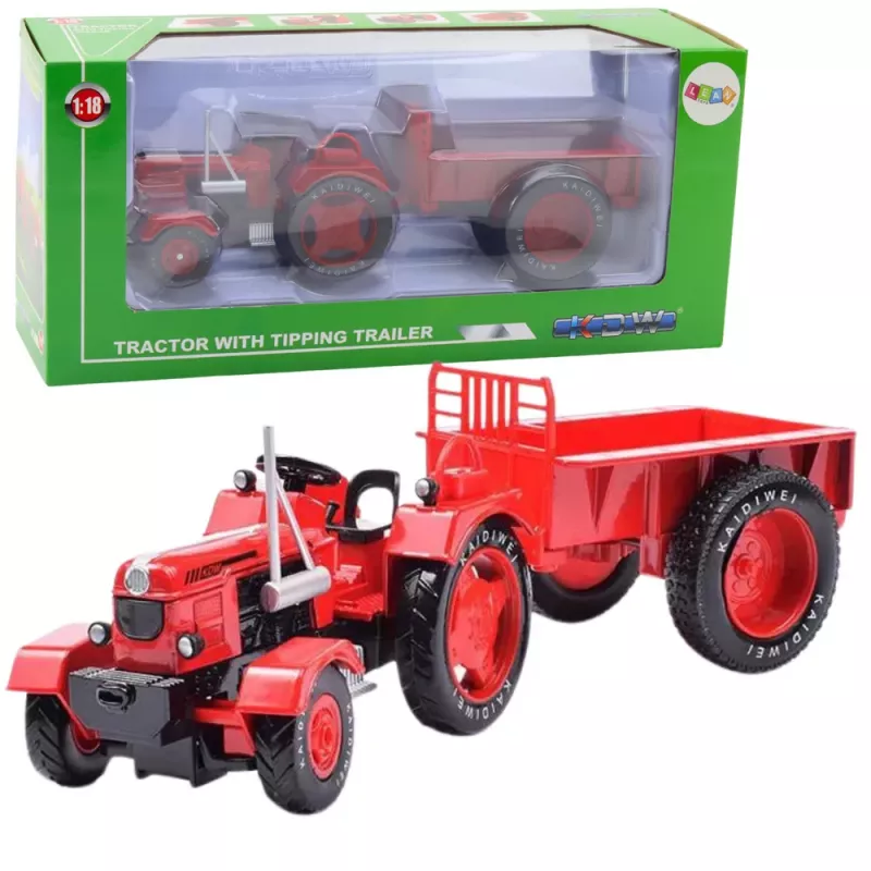 LEAN TOYS Metall-Traktor mit Anhänger Rot 1:18