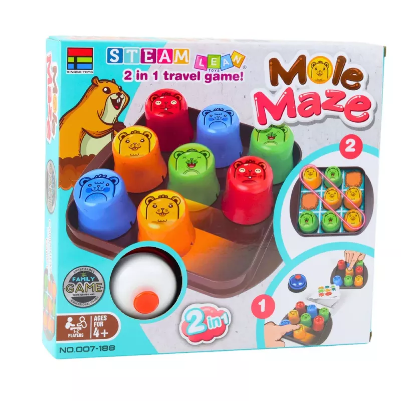 LEAN TOYS 2in1 Mole Maze Geschicklichkeitsspiel Fast Cups Tic Tac Toe