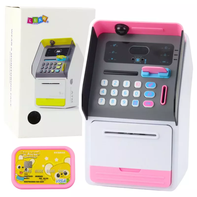 LEAN TOYS ATM Safe Piggy Bank PIN Code ATM Card Pink