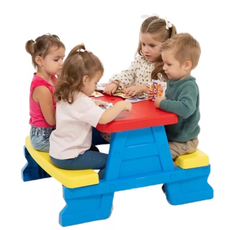 Dorex Kinder-Gartentisch mit Bänken, Blau, Set 5067