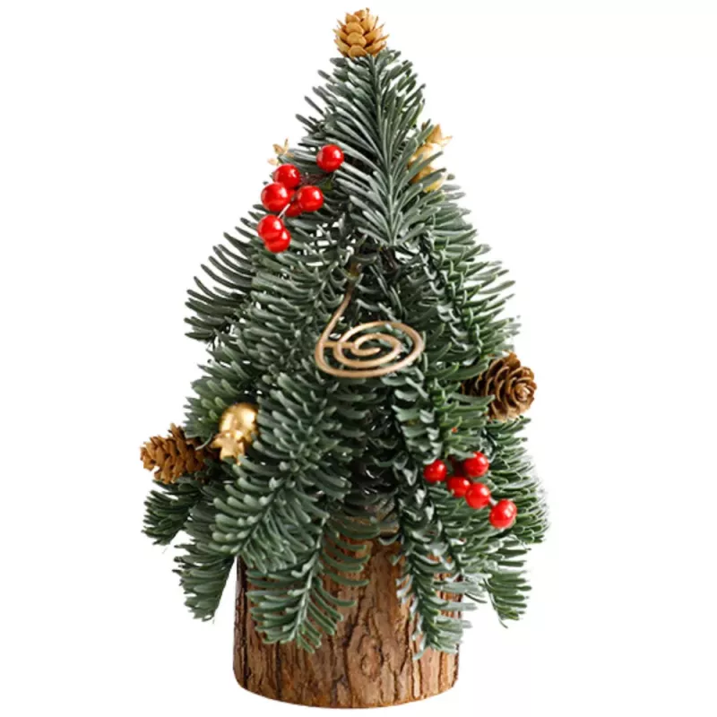 LEAN Dekorativer Weihnachtsbaum auf Stamm mit roten Vogelbeeren 26 x 12 cm