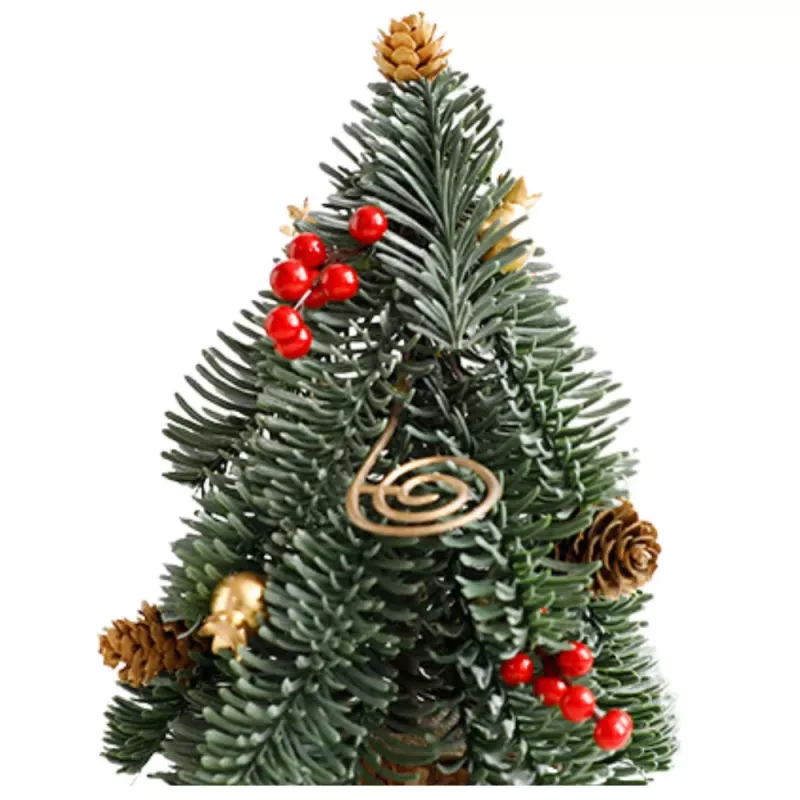 LEAN Dekorativer Weihnachtsbaum auf Stamm mit roten Vogelbeeren und Zapfen 38 x 15 cm