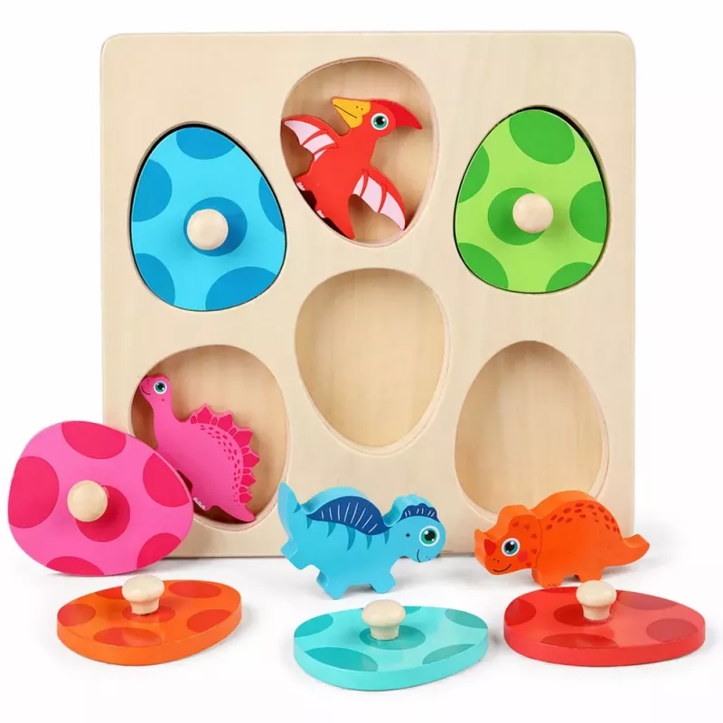 LEAN TOYS Holzpuzzle Dinosaurier in Eiern Pädagogisches Memory-Spiel