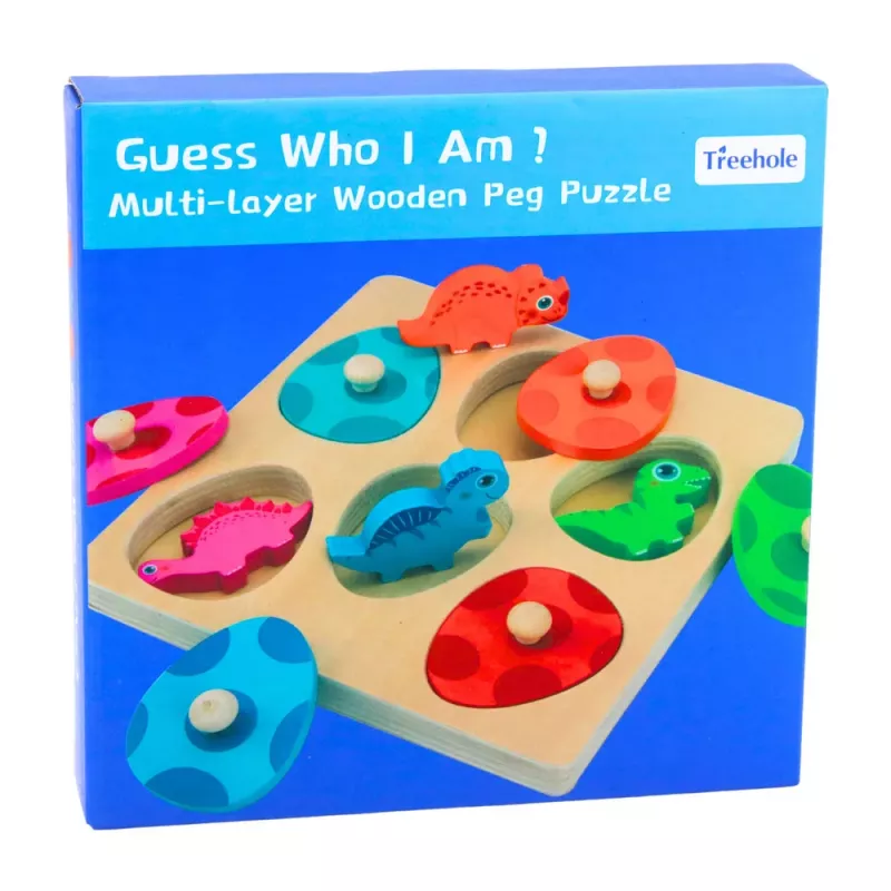 LEAN TOYS Holzpuzzle Dinosaurier in Eiern Pädagogisches Memory-Spiel
