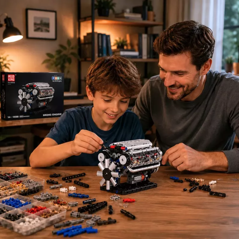LEAN TOYS Bausatz V8-Motor mechanisches Modell mit beweglichen Kolben, 552 Teile
