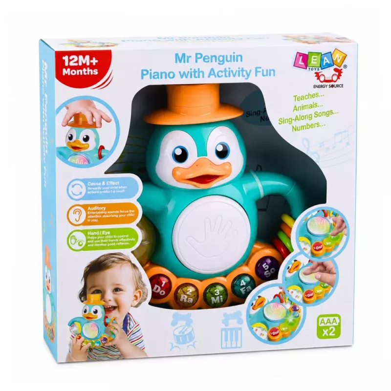LEAN TOYS Interaktives Spielzeug Pinguin Klavier Trommel Perlen Rasselball