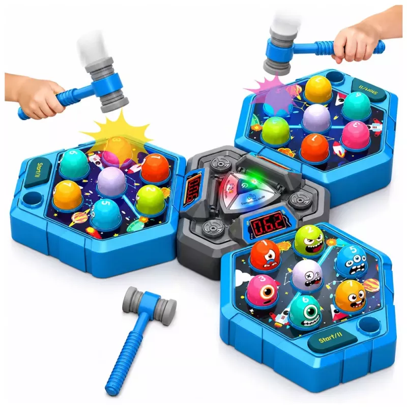 LEAN TOYS Arcade-Spiel Whack-A-Mole Monster für 3 Spieler, 3 Modi, leuchtende Hämmer