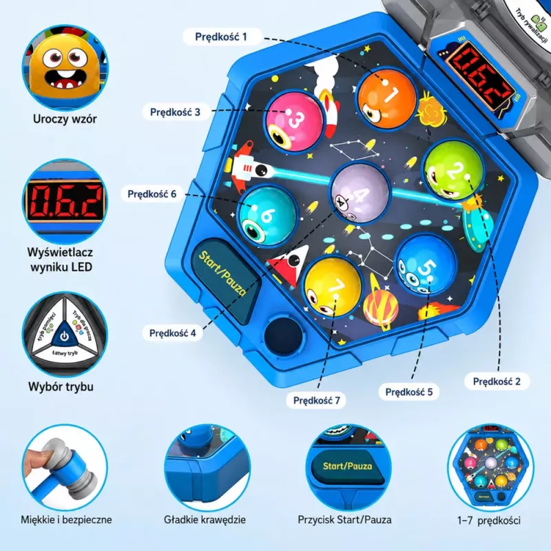 LEAN TOYS Arcade-Spiel Whack-A-Mole Monster für 3 Spieler, 3 Modi, leuchtende Hämmer