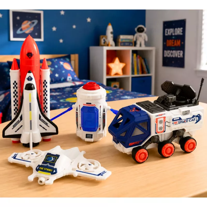LEAN TOYS Space Set Rakete Shuttle Drohne Astronaut Satellit Fahrzeug