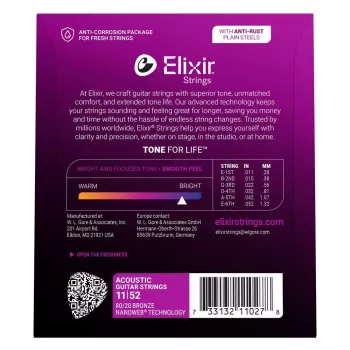 Elixir Strings 11027 Custom Light NANOWEB Akustikgitarrensaiten (11-52)