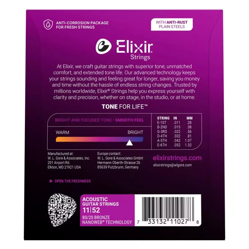 Elixir Strings 11027 Custom Light NANOWEB Akustikgitarrensaiten (11-52)