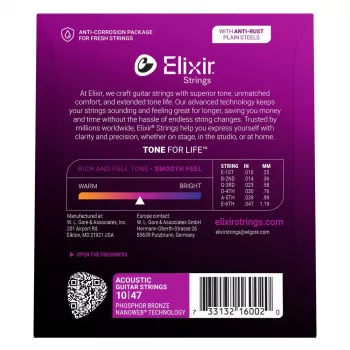 Elixir 16002 NANOWEB Phosphor Bronze Extra Light Akustikgitarrensaiten (10-47)