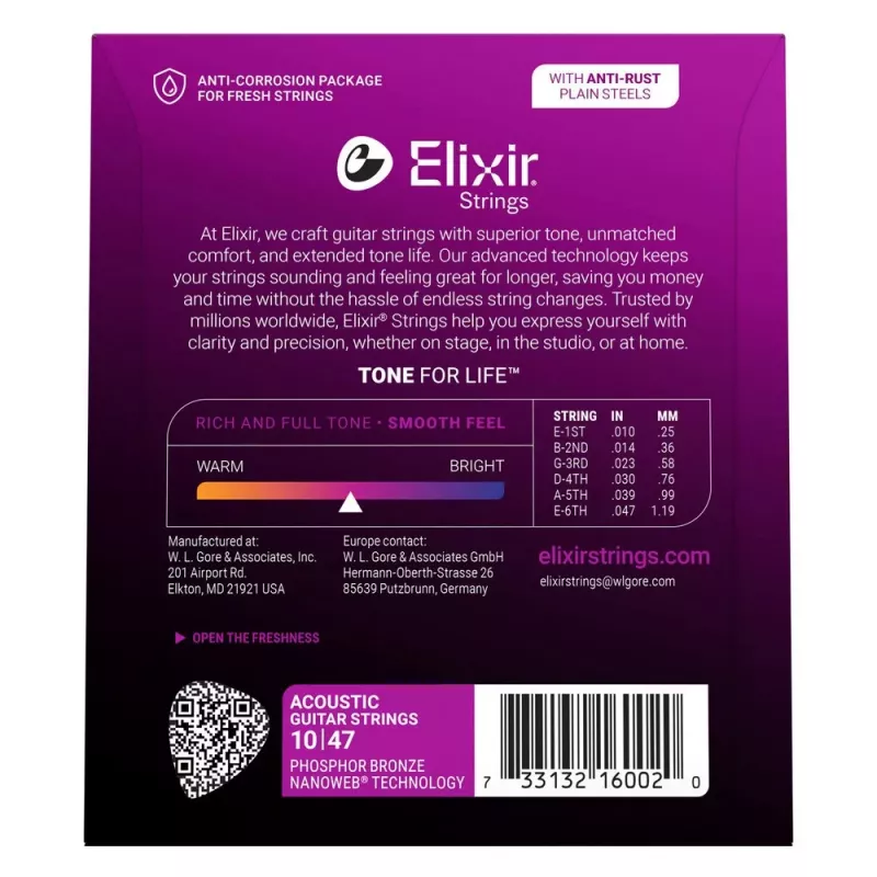Elixir 16002 NANOWEB Phosphor Bronze Extra Light Akustikgitarrensaiten (10-47)