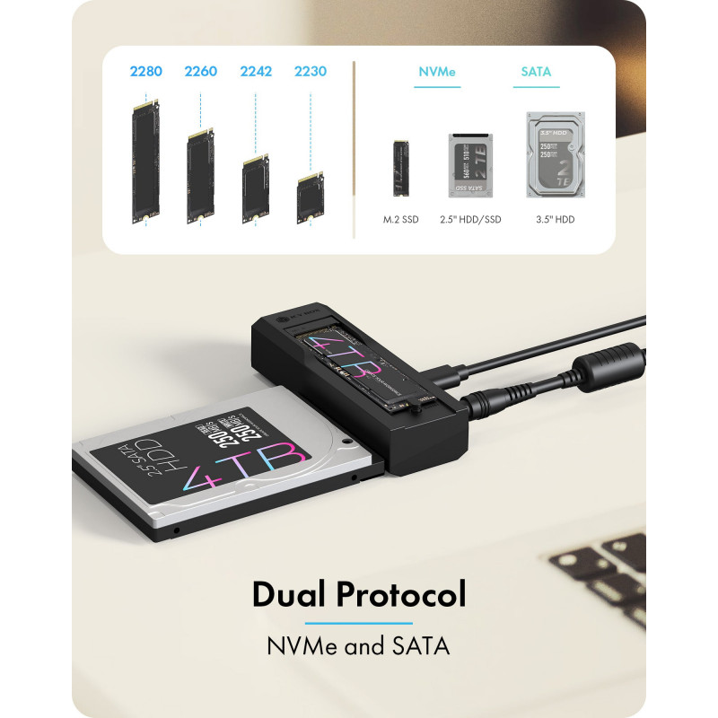 IcyBox IB-2911MSCL-CU31 Docking- & Klonstation für M.2 NVMe und 2,5/3,5-Zoll-SATA HDD/SSD