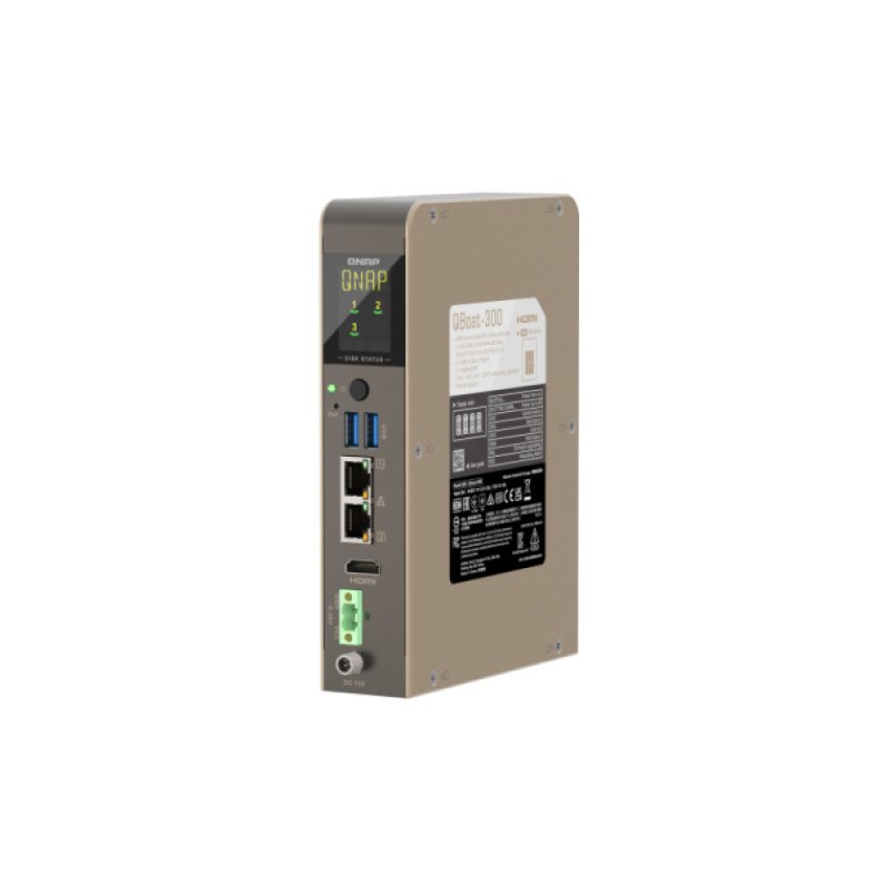 QNAP QBoat-300 Ultra-kompakter lüfterloser NAS-Server mit Dual-M.2-NVMe/SATA-Steckplätzen, Intel Celeron J3455 Quad-Core, 4GB RAM, Dual-Gigabit-Ethernet, HDMI, 2x USB 3.0