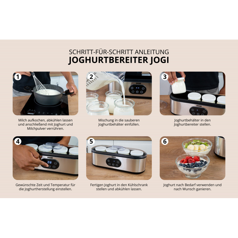UNOLD 38726 Jogi Joghurtbereiter, 4 x 180 ml Glasbehälter