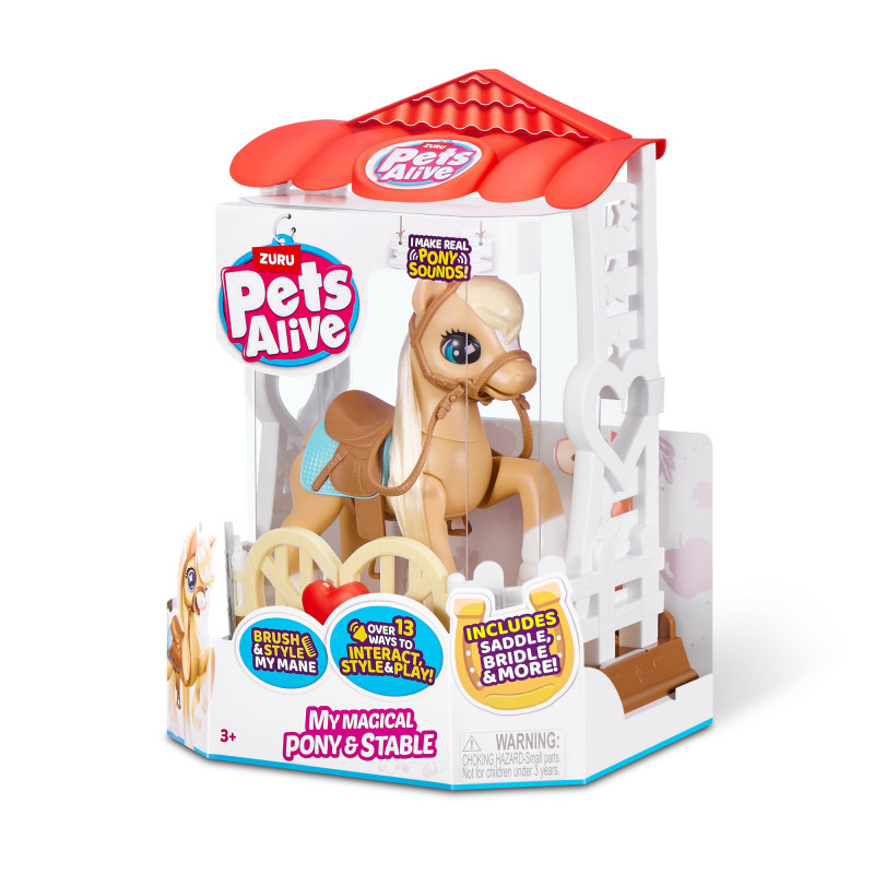 Zuru Pets Alive Magical Pony mit Stall – Interaktives elektronisches Einhorn-Spielzeug